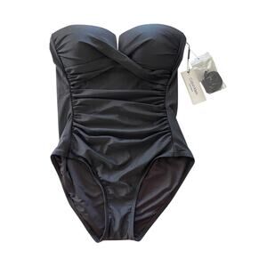 Calvin Klein Shirred Tummy Control Split-Cup Bandeau One Piece Swimsuit Size 12